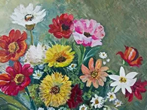 Still Life Gallery: Oil painted daisy family flower arrangement