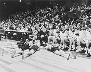 Grandstand Prints: Oklahoma Basketball Team Lying on Floor