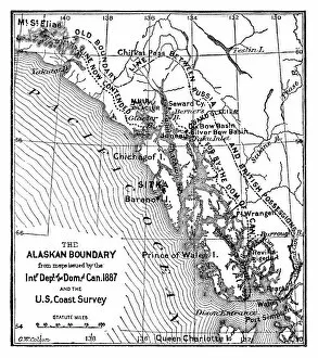 Images Dated 20th February 2018: Old Alaskan Boundary Map from 1887