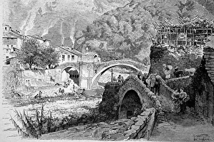 Chapels Prints: Old bridge with chapel in Badalucco