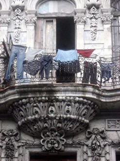 Old building with laundry, Havana, Cuba