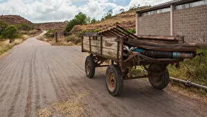 Regions Collection: Old cart on a quite road, La Rioja, Spain