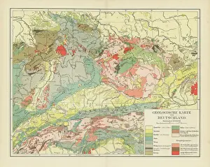 Old chromolithograph Geological map of Germany