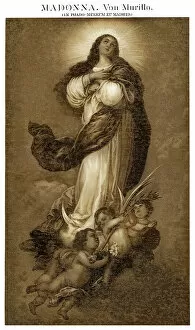 World Religion Gallery: Old chromolithograph illustration of Madonna by Bartolome Esteban Murillo
