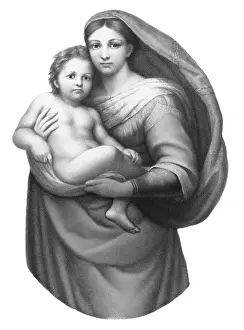 Prints of Copyright has expired on this artwork. From my own archives, digitally restored World Religion Prints: Old chromolithograph illustration of The Sistine Madonna ( Madonna di San Sisto)