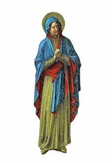World Religion Gallery: Old chromolithograph illustration of St. Mary, Virgin Mary, Mary - Mother of Jesus