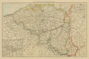 Old chromolithograph map of Belgium and Luxembourg