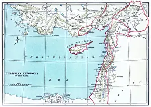 Old chromolithograph map of Christian Kingdoms in the East