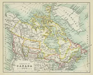 Old chromolithograph map of dominion of Canada