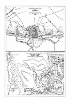 Prints of Copyright has expired on this artwork. From my own archives, digitally restored Historcal Battle Maps And Plan Prints: Old chromolithograph map of fortifications of Szczecin - Brandenburg attack on Stettin (1677)