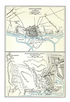 Prints of Copyright has expired on this artwork. From my own archives, digitally restored Historcal Battle Maps And Plan Prints: Old chromolithograph map of fortifications of Szczecin - Brandenburg attack on Stettin (1677)