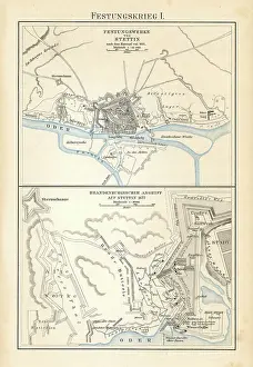 Prints of Copyright has expired on this artwork. From my own archives, digitally restored Historcal Battle Maps And Plan Prints: Old chromolithograph map of fortifications of Szczecin - Brandenburg attack on Stettin (1677)