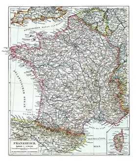 Old chromolithograph map of France