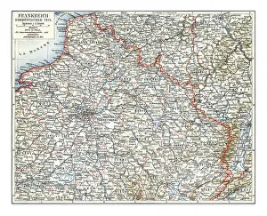 Old chromolithograph map of France - Northeast part