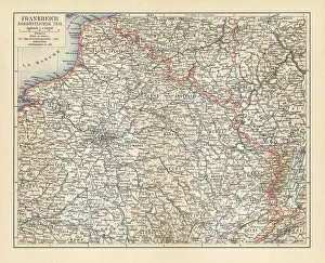 Old chromolithograph map of France - Northeast part
