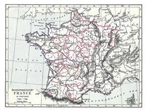 Old chromolithograph map of France in Provinces (1769-1789)