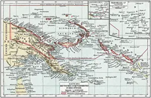 Old chromolithograph map of German South Sea colonies