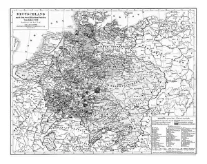 Old chromolithograph map of Germany after the Peace of Westphalia of 1648