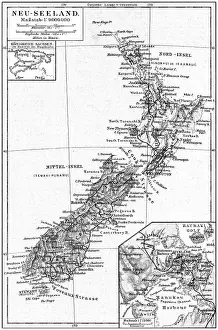 Old chromolithograph map of New Zealand Islands