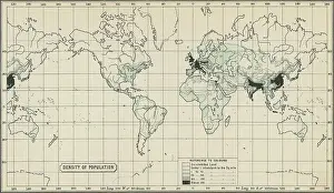 Old chromolithograph map of population density of the Earth (World)