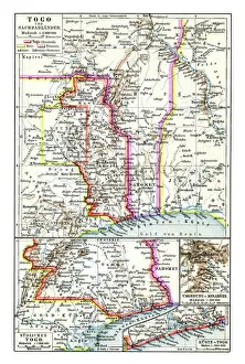 Old chromolithograph map of Togo, country in West Africa