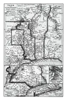 Old chromolithograph map of Togo, country in West Africa