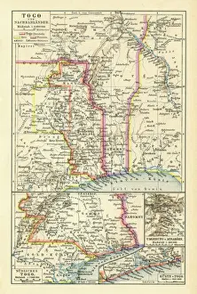 Old chromolithograph map of Togo, country in West Africa