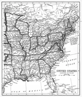 Old chromolithograph map of United States of America - Eastern division
