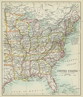Old chromolithograph map of United States of America - Eastern division