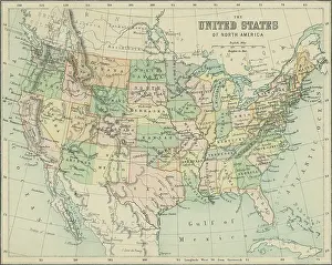 Old chromolithograph map of United States of America (USA)