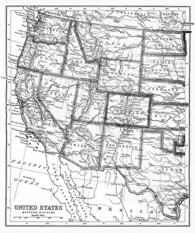 Old chromolithograph map of United States of America - Western division