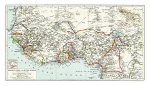 Old chromolithograph map of Upper Guinea and West Sudan - West Africa
