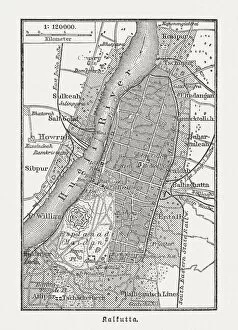 Images Dated 16th August 2018: Old city map of Kolkata (Calcutta), wood engraving, published in 1897