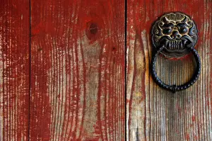 Gyeongju Prints: Old door and knocker at a temple in Gyeongju