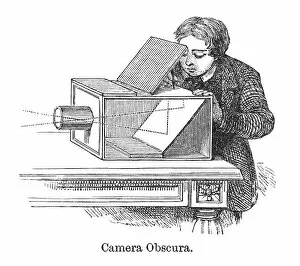What's New: Old engraved illustration of Camera Obscura, Optical Instrument