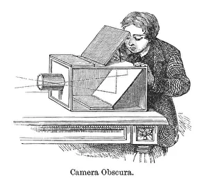 Old engraved illustration of Camera Obscura, Optical Instrument