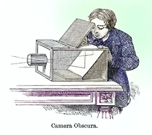 Old engraved illustration of Camera Obscura, Optical Instrument