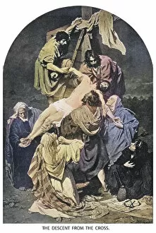 World Religion Gallery: Old engraved illustration of Descent from the Cross