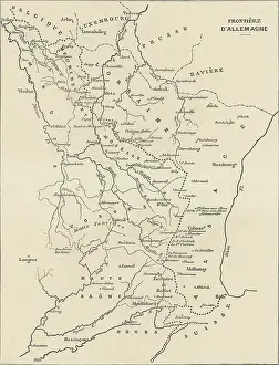 Old engraved illustration of France and Germany border map