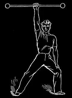Old engraved illustration of Hygienic Gymnastics, healthy lifestyle - barbell exercises