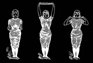 Prints of Antique Illustration, Copyright has expired on this artwork. From my own archives, digitally restored Hygienic Gymnastics Illustration Prints: Old engraved illustration of Hygienic Gymnastics, healthy lifestyle - hoop exercises