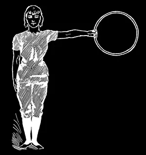 Old engraved illustration of Hygienic Gymnastics, healthy lifestyle - hoop exercises
