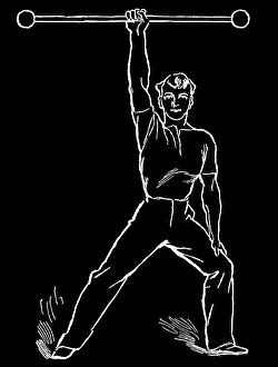 Prints of Antique Illustration, Copyright has expired on this artwork. From my own archives, digitally restored Hygienic Gymnastics Illustration Prints: Old engraved illustration of Hygienic Gymnastics, healthy lifestyle - barbell exercises