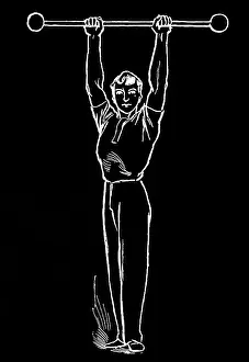 Old engraved illustration of Hygienic Gymnastics, healthy lifestyle - barbell exercises