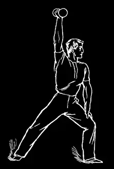 Old engraved illustration of Hygienic Gymnastics, healthy lifestyle - dumbbell exercises