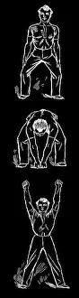 Old engraved illustration of Hygienic Gymnastics, healthy lifestyle - leg, body and arm exercises
