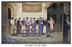 World Religion Gallery: Old engraved illustration of the hymn of the Last Supper