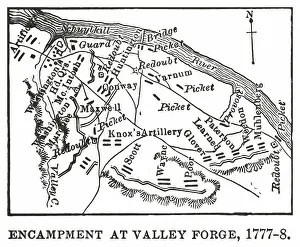 Old engraved illustration of map of encampment at Valley Forge (1777-1778)