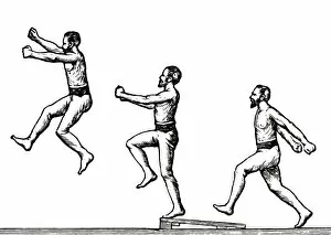 Sequences Collection: Old engraved illustration of sequence of jumping man