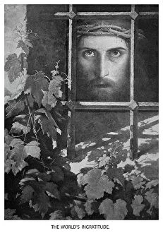 World Religion Gallery: Old engraved illustration of the the world's ingratitude, Jesus Christ in prison